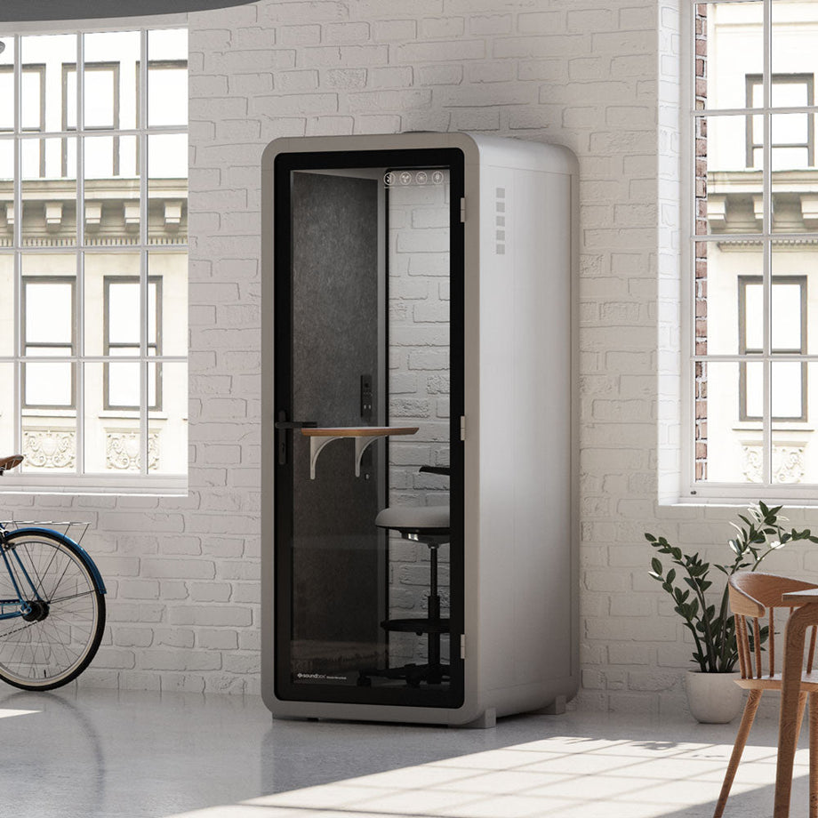 Bureau Pod Quell Acoustique Light Grey / Upgraded Device Shelf / Dark Grey