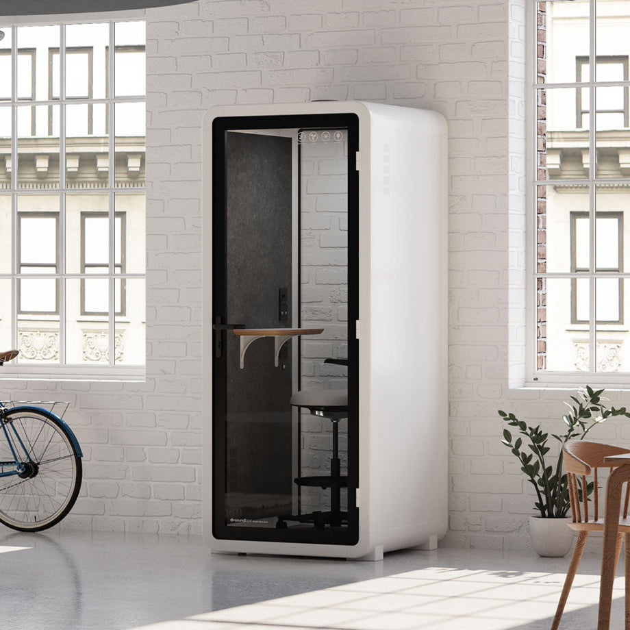 Bureau Pod Quell Acoustique White / Upgraded Device Shelf / Dark Grey