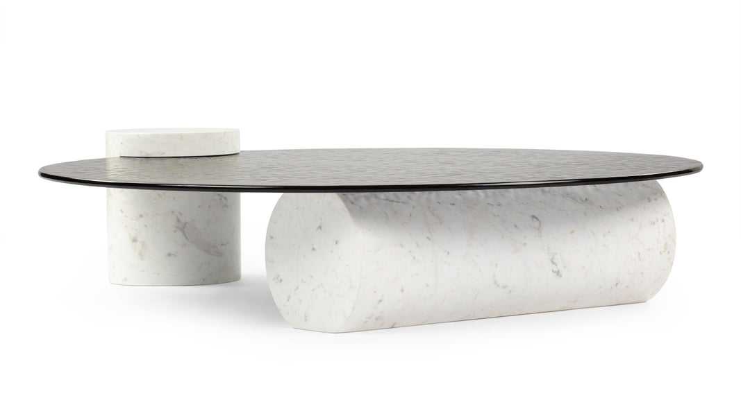 Verre ParticulierVerre Particulier - Verre Particulier Coffee Table, White Marble and Smoked Glass