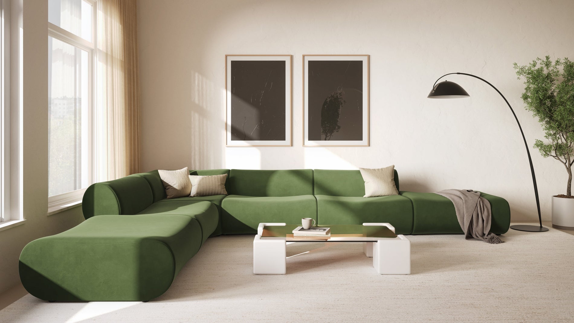 LeoLeo - Leo Sectional, Right Chaise, Lichen Plush Velvet