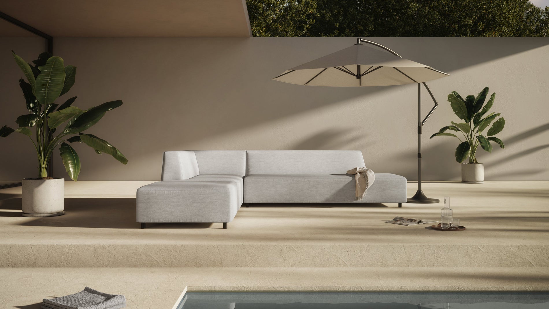 AcquaAcqua - Acqua Outdoor Sectional Module, Chaise, Left Arm, Dove Gray Performance Weave