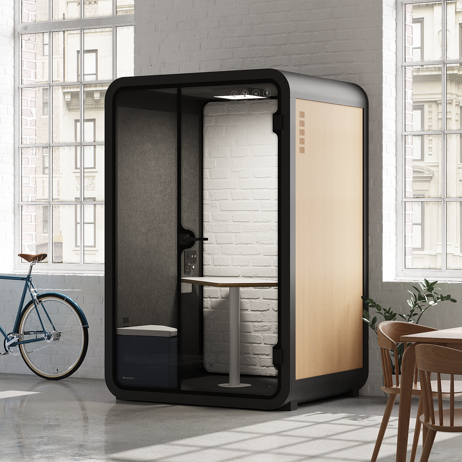 Toimistopuhelinosasto Quell - 2 henkilöäWooden / Dark Gray / Meeting Room + Table + Corner Stool