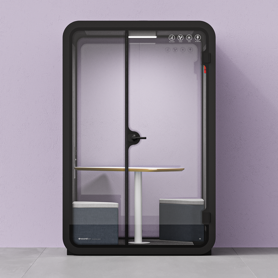 Toimistopuhelinosasto Quell - 2 henkilöäWooden / Dark Gray / Meeting Room + Table + Corner Stool