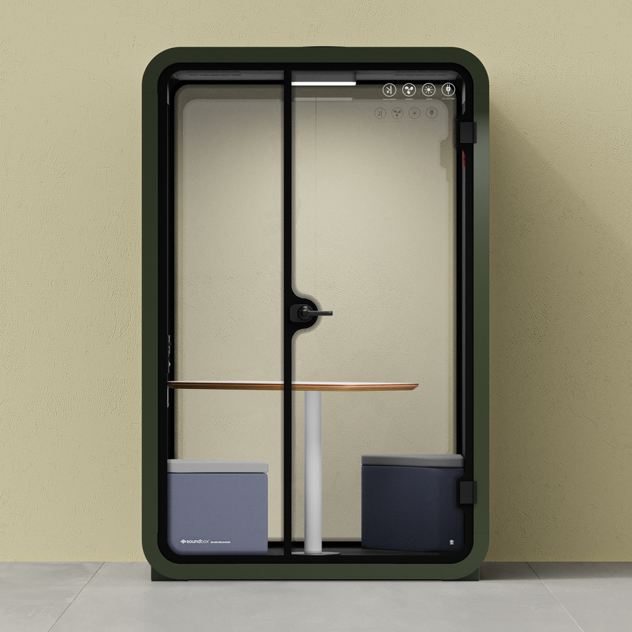 Toimistopuhelinosasto Quell - 2 henkilöäGreen / Dark Gray / Meeting Room + Table + Corner Stool