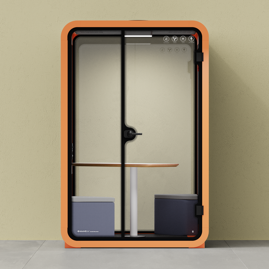 Toimistopuhelinosasto Quell - 2 henkilöäOrange / Dark Gray / Meeting Room + Table + Corner Stool