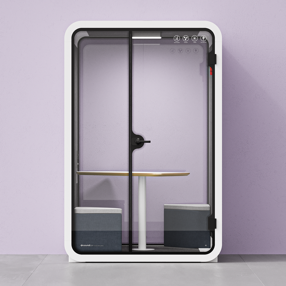 Toimistopuhelinosasto Quell - 2 henkilöäWhite / Dark Gray / Meeting Room + Table + Corner Stool