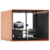 Quell Max Orange by Soundbox Store – vibrant office pod with ergonomic seating, LED lighting, and soundproof panels