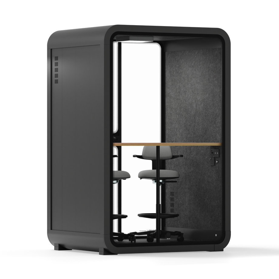 Toimistopuhelinosasto Quell - 2 henkilöäCharcoal / Dark Gray / Dual Zoom Room + Device Shelf + 2 Barstools