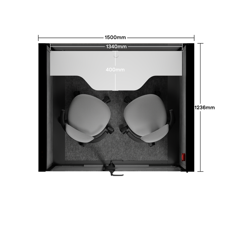 Toimistopuhelinosasto Quell - 2 henkilöäCharcoal / Dark Gray / Dual Zoom Room + Device Shelf + 2 Barstools