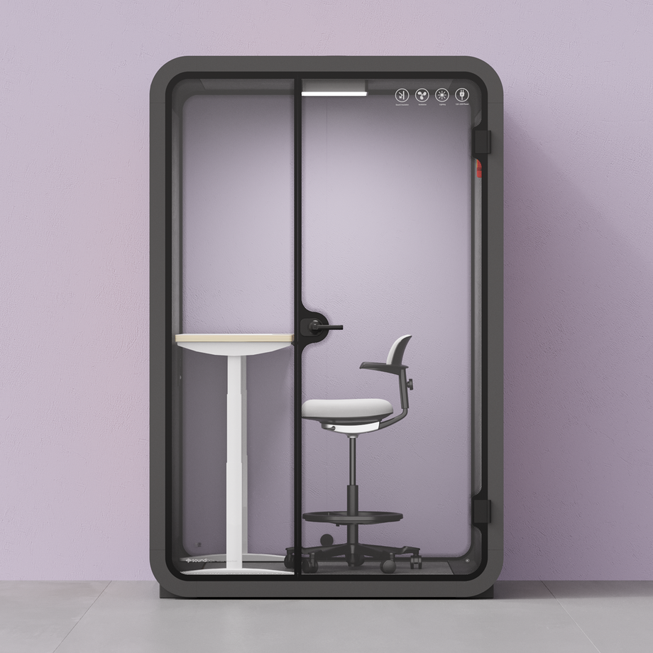 Toimistopuhelinosasto Quell - 2 henkilöäCharcoal / Dark Gray / Electric Adjustable Work Station + Stool