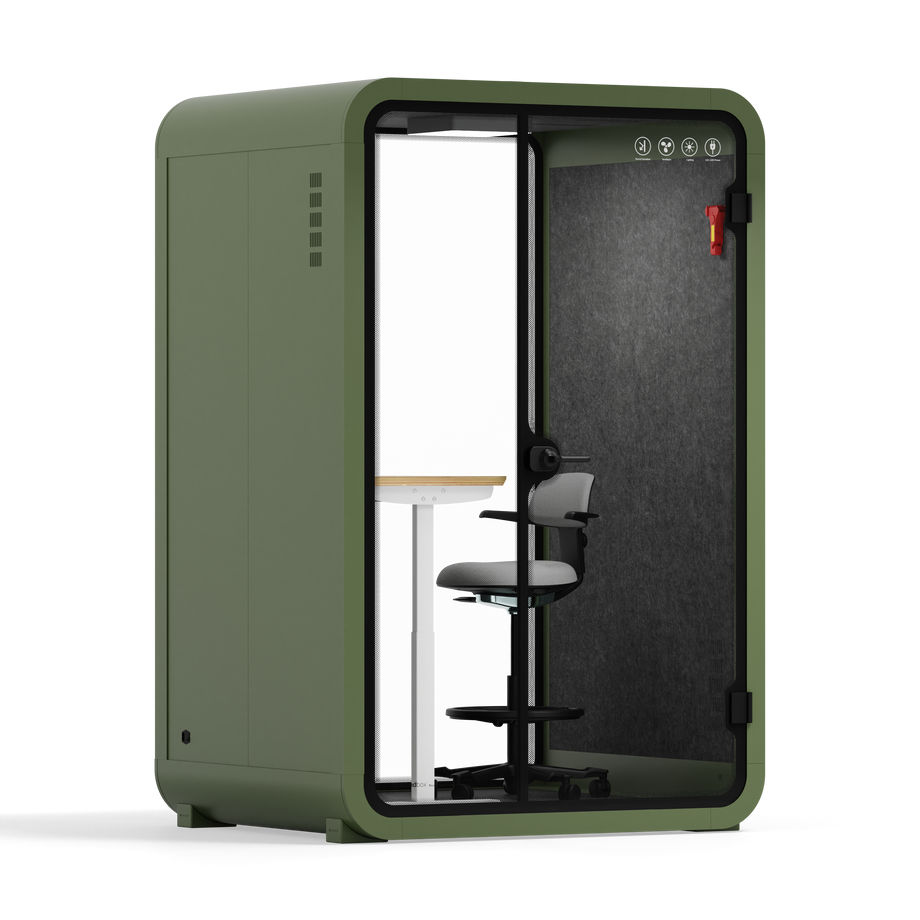 Toimistopuhelinosasto Quell - 2 henkilöäGreen / Dark Gray / Electric Adjustable Work Station + Stool