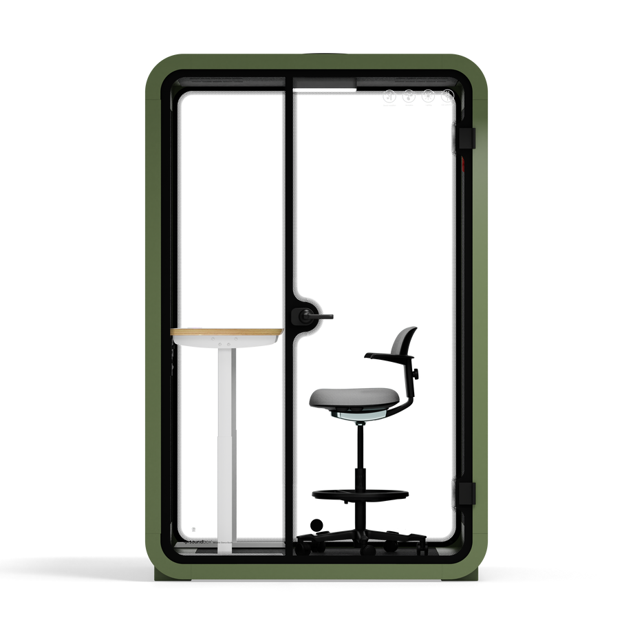 Toimistopuhelinosasto Quell - 2 henkilöäGreen / Dark Gray / Electric Adjustable Work Station + Stool