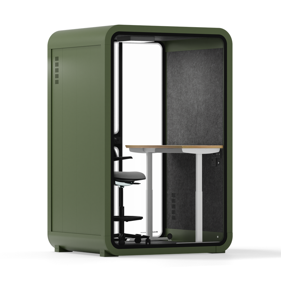 Toimistopuhelinosasto Quell - 2 henkilöäGreen / Dark Gray / Electric Adjustable Work Station + Stool