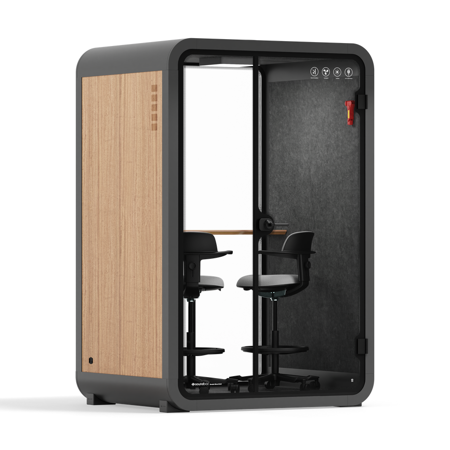 Toimistopuhelinosasto Quell - 2 henkilöäWooden / Dark Gray / Dual Zoom Room + Device Shelf + 2 Barstools