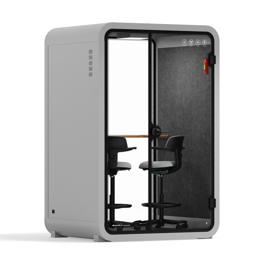 Toimistopuhelinosasto Quell - 2 henkilöäLight Grey / Dark Gray / Dual Zoom Room + Device Shelf + 2 Barstools