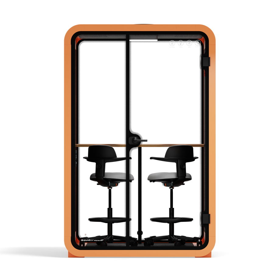 Toimistopuhelinosasto Quell - 2 henkilöäOrange / Dark Gray / Dual Zoom Room + Device Shelf + 2 Barstools