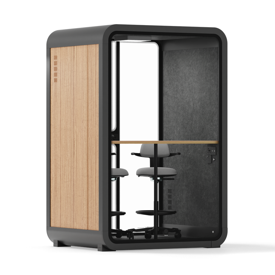 Toimistopuhelinosasto Quell - 2 henkilöäWooden / Dark Gray / Dual Zoom Room + Device Shelf + 2 Barstools