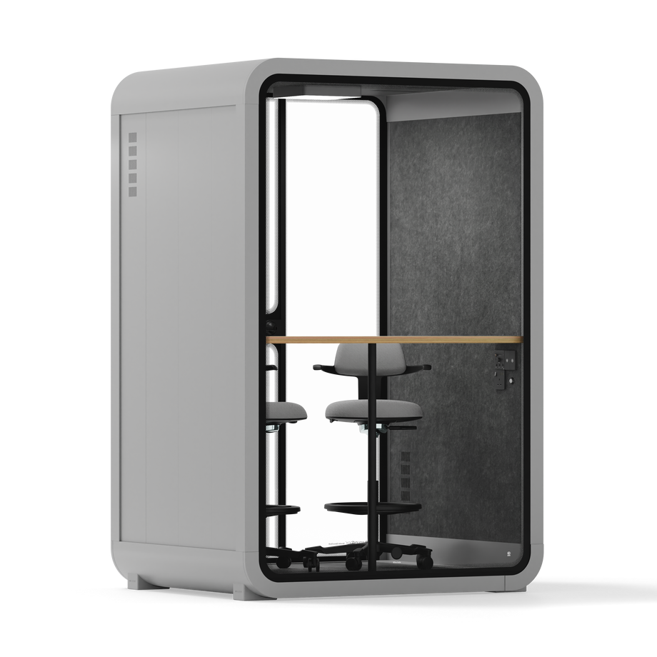 Toimistopuhelinosasto Quell - 2 henkilöäLight Grey / Dark Gray / Dual Zoom Room + Device Shelf + 2 Barstools