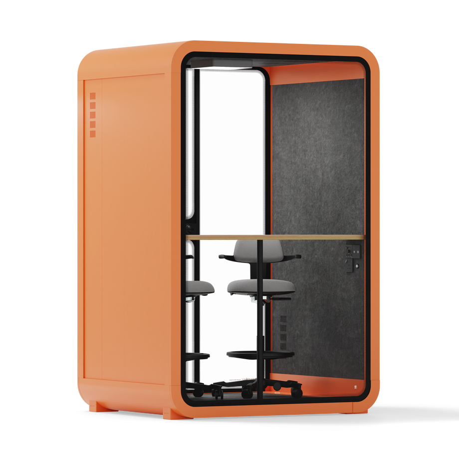 Toimistopuhelinosasto Quell - 2 henkilöäOrange / Dark Gray / Dual Zoom Room + Device Shelf + 2 Barstools