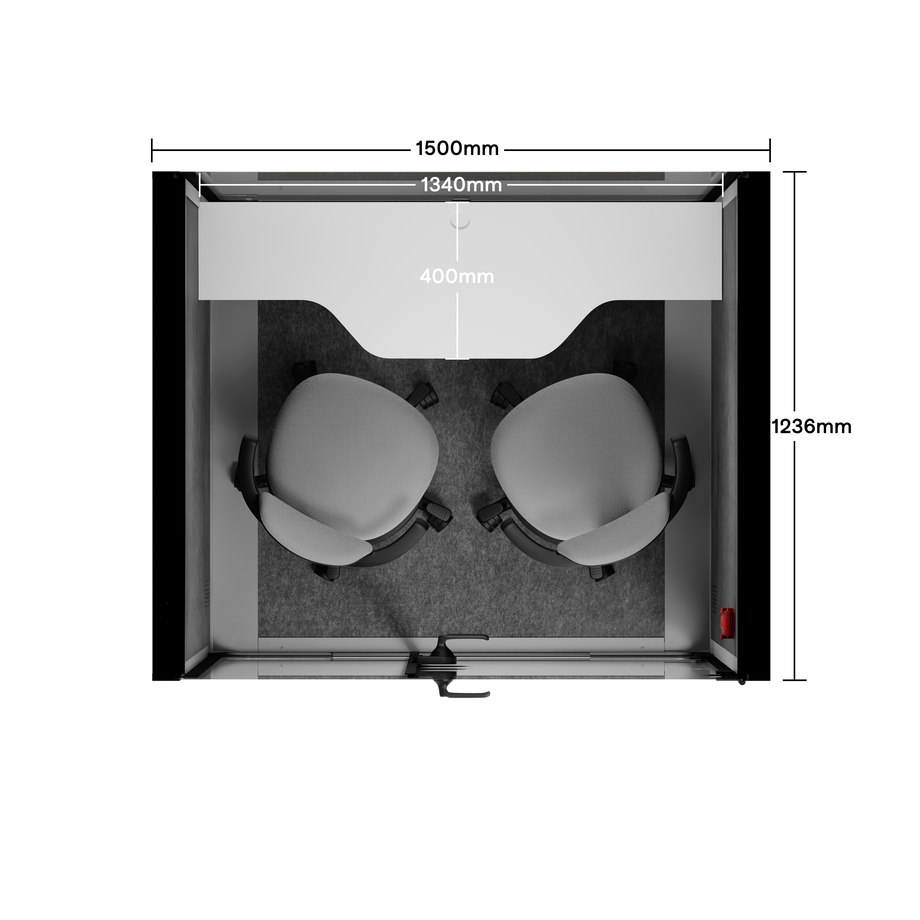 Toimistopuhelinosasto Quell - 2 henkilöäLight Grey / Dark Gray / Dual Zoom Room + Device Shelf + 2 Barstools