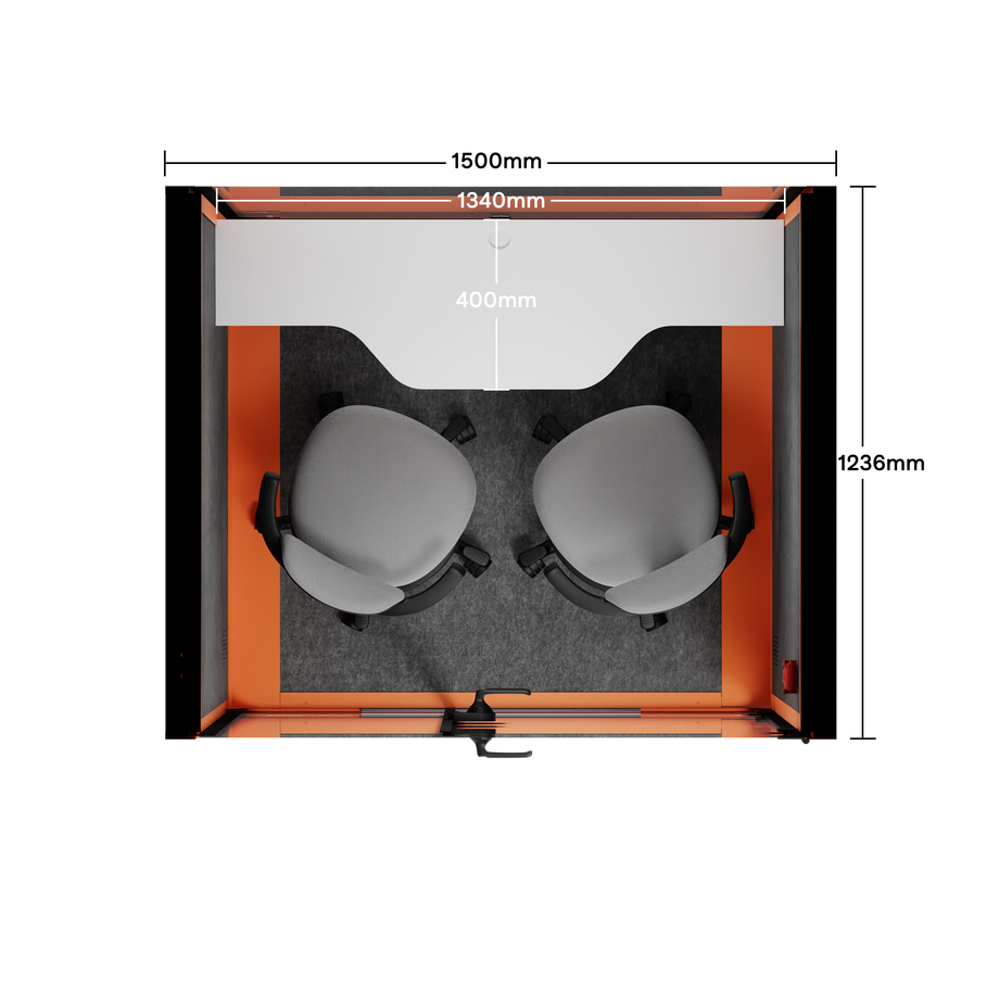 Toimistopuhelinosasto Quell - 2 henkilöäOrange / Dark Gray / Dual Zoom Room + Device Shelf + 2 Barstools