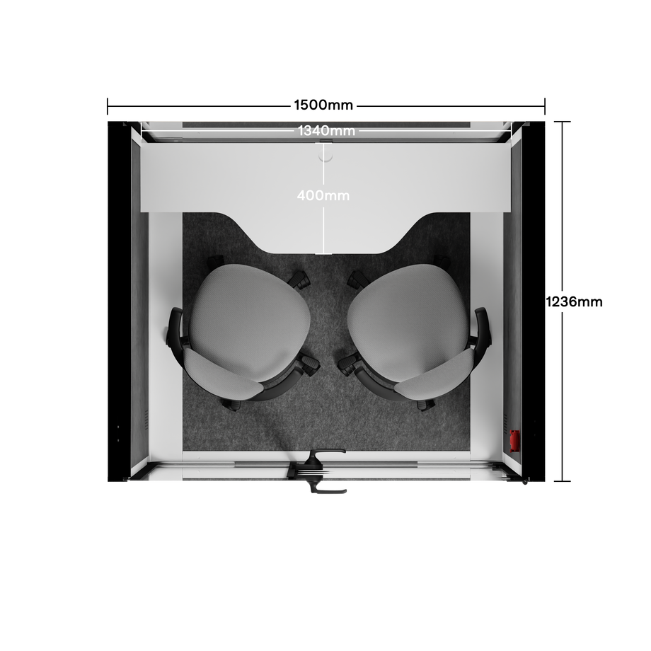 Toimistopuhelinosasto Quell - 2 henkilöäWhite / Dark Gray / Dual Zoom Room + Device Shelf + 2 Barstools