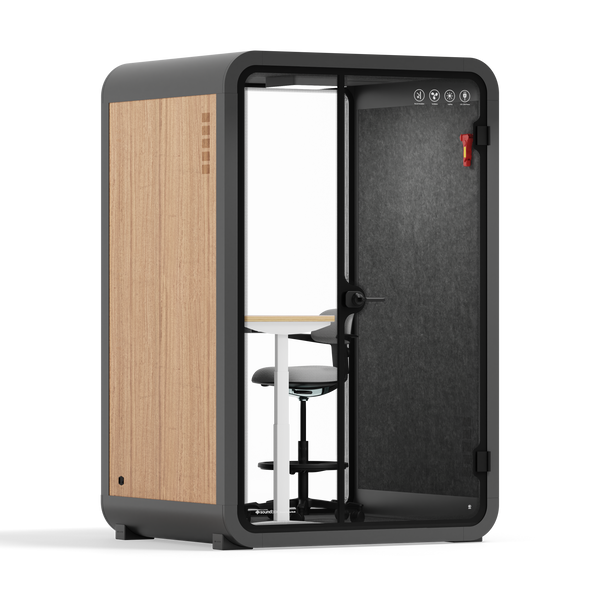 Office Phone Booth Quell - 2 PersonWooden / Dark Gray / Electric Adjustable Work Station + Stool