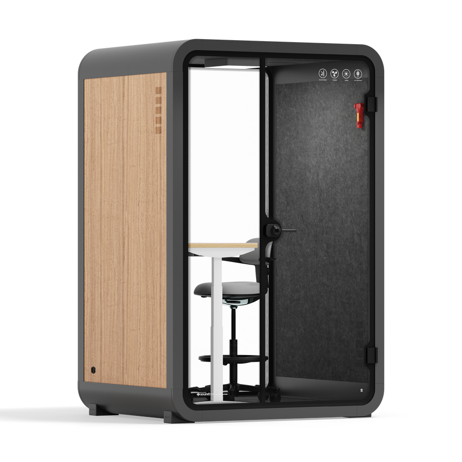 Toimistopuhelinosasto Quell - 2 henkilöäWooden / Dark Gray / Electric Adjustable Work Station + Stool