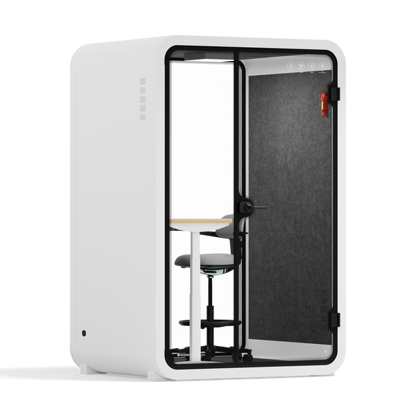 Toimistopuhelinosasto Quell - 2 henkilöäWhite / Dark Gray / Electric Adjustable Work Station + Stool