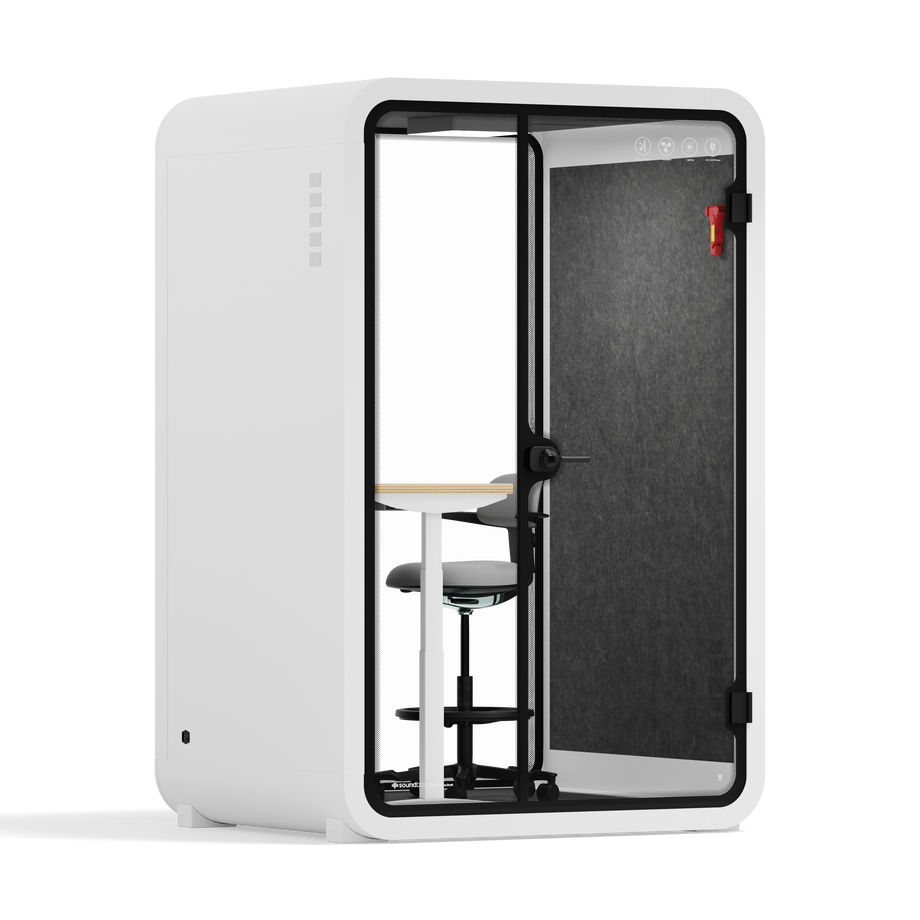 Toimistopuhelinosasto Quell - 2 henkilöäWhite / Dark Gray / Electric Adjustable Work Station + Stool