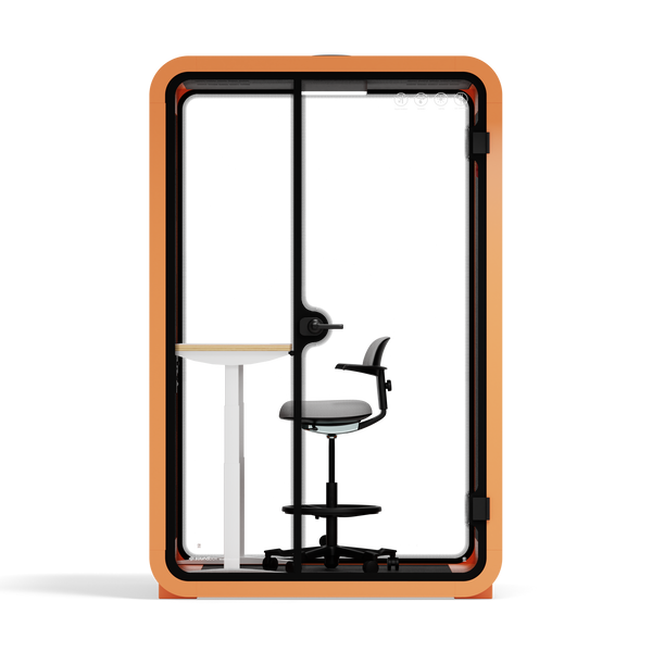 Office Phone Booth Quell - 2 PersonOrange / Dark Gray / Electric Adjustable Work Station + Stool