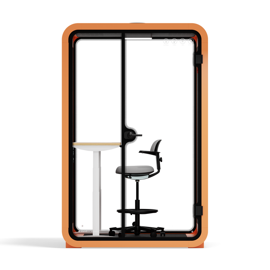 Toimistopuhelinosasto Quell - 2 henkilöäOrange / Dark Gray / Electric Adjustable Work Station + Stool