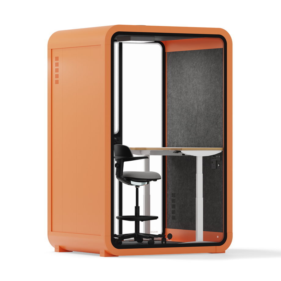 Toimistopuhelinosasto Quell - 2 henkilöäOrange / Dark Gray / Electric Adjustable Work Station + Stool
