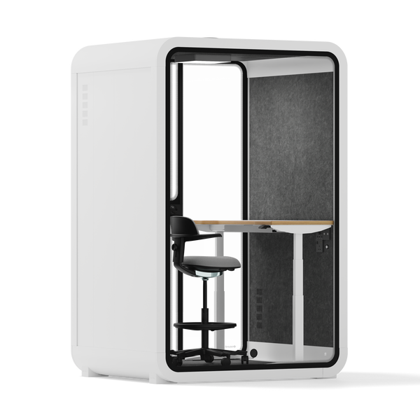 Toimistopuhelinosasto Quell - 2 henkilöäWhite / Dark Gray / Electric Adjustable Work Station + Stool