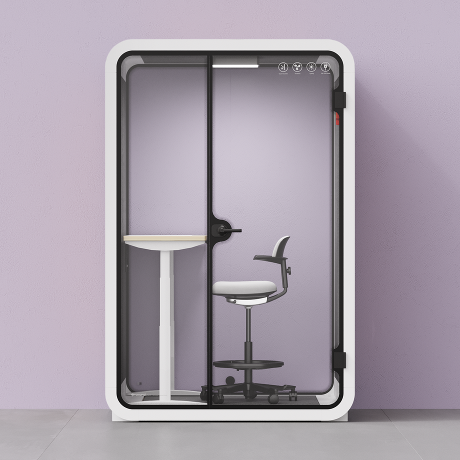 Toimistopuhelinosasto Quell - 2 henkilöäWhite / Dark Gray / Electric Adjustable Work Station + Stool