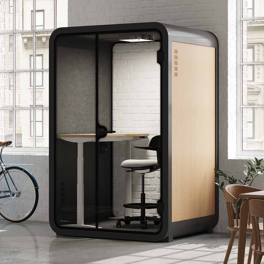 Toimistopuhelinosasto Quell - 2 henkilöäWooden / Dark Gray / Electric Adjustable Work Station + Stool