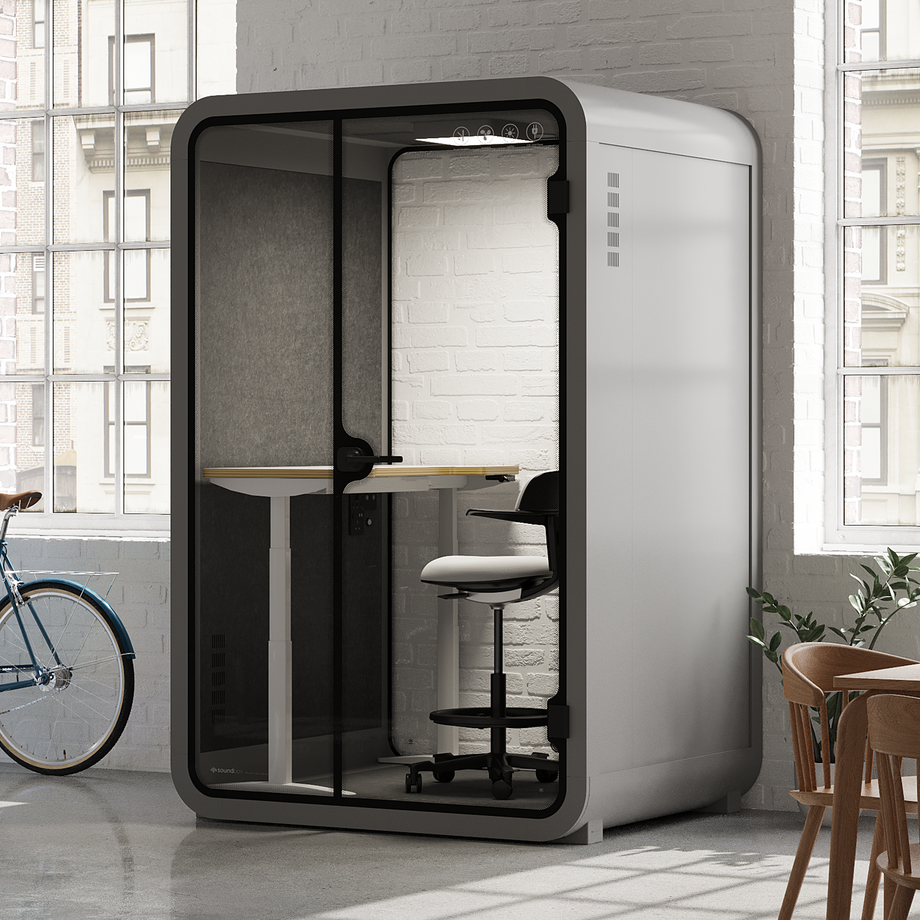 Toimistopuhelinosasto Quell - 2 henkilöäLight Grey / Dark Gray / Electric Adjustable Work Station + Stool