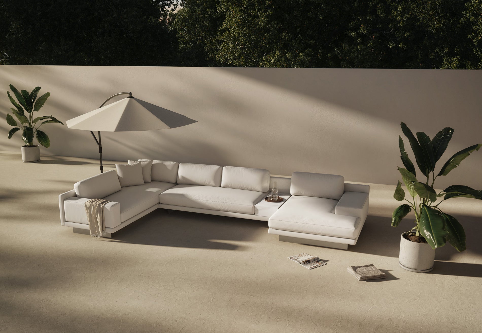 AlessioAlessio - Alessio -Outdoor -Modul, drei Sitzer -Sofa, linker Arm, Schale Performance Webe