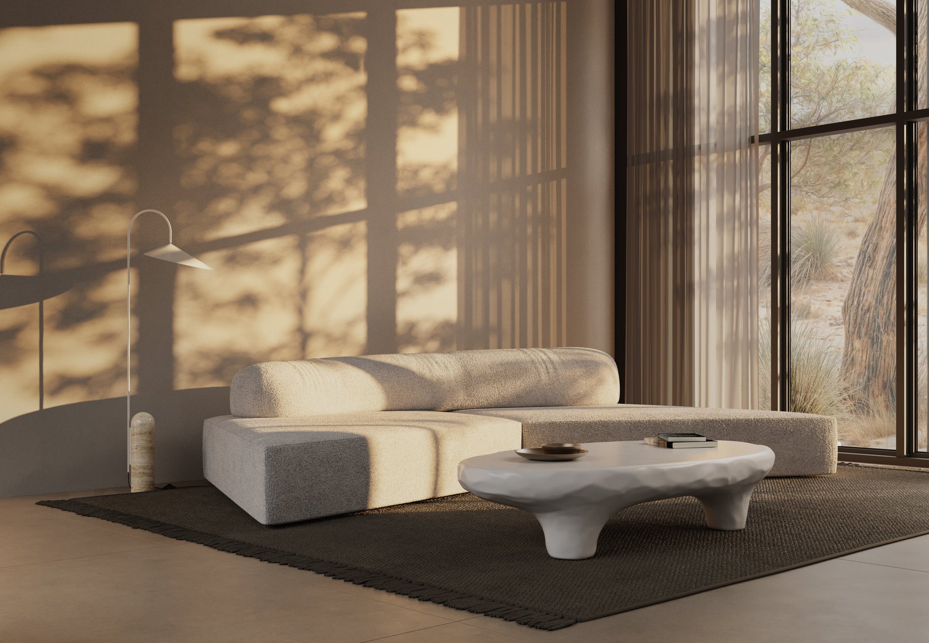 On the RocksOn the Rocks - On the Rocks Sofa, U Shape, White Textured Chenille