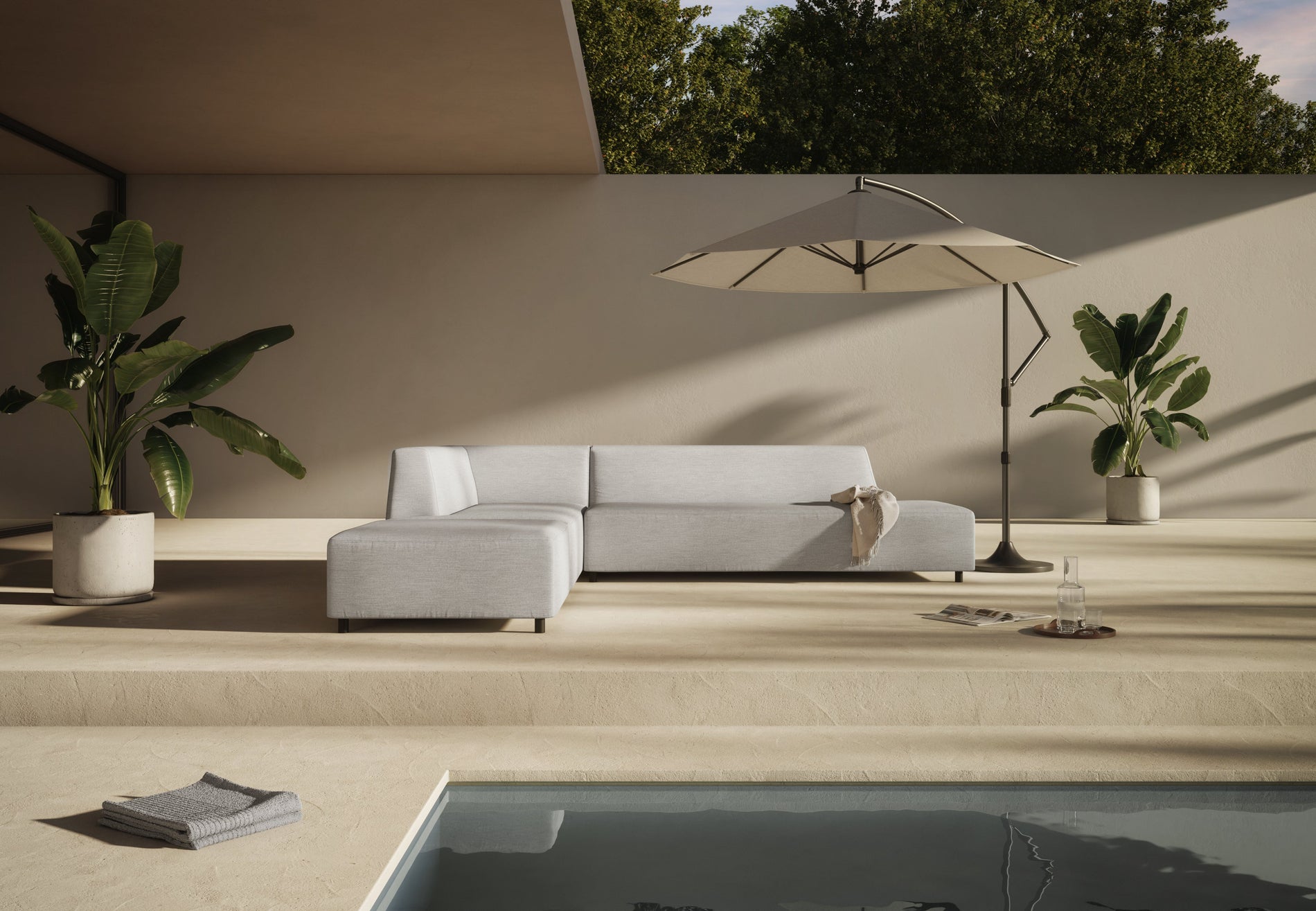AcquaAcqua - Acqua Outdoor Sectional Module, Chaise, Left Arm, Dove Gray Performance Weave