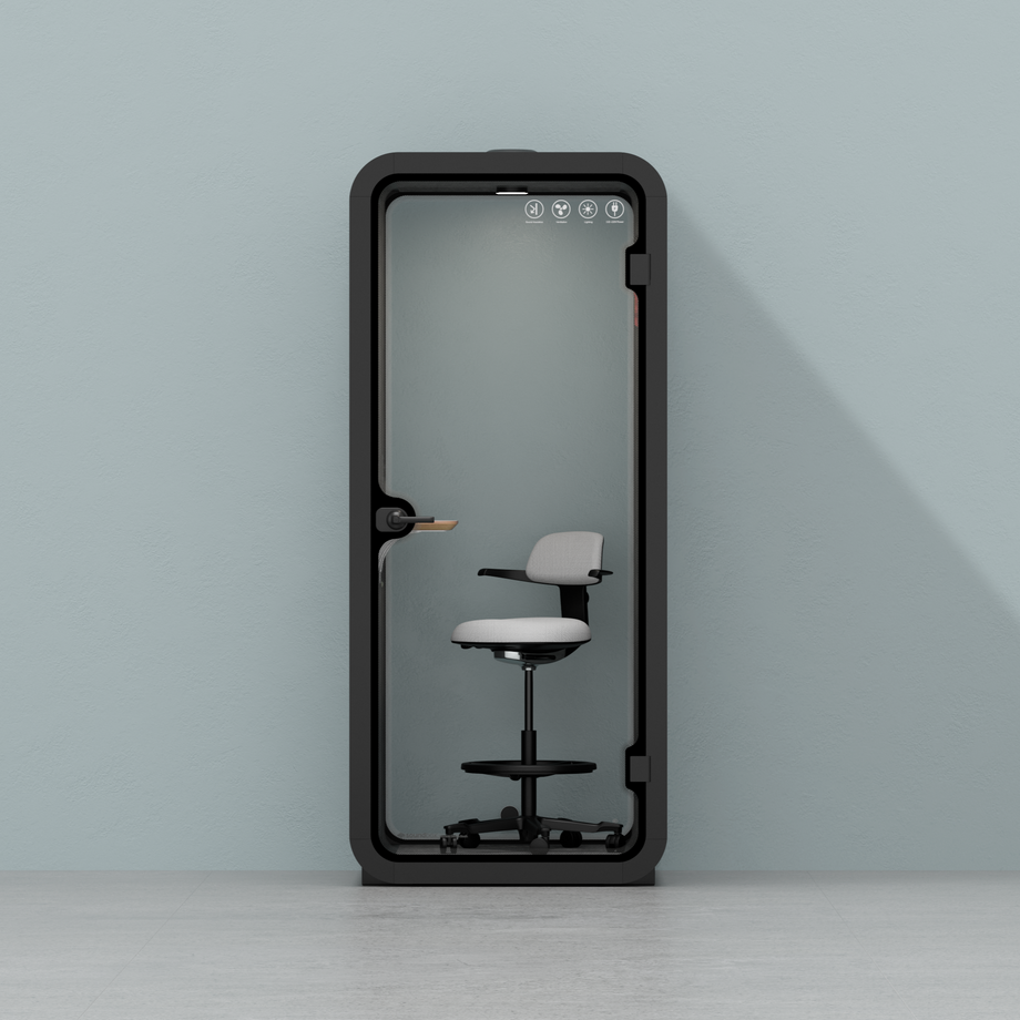 Kontorspod Quell Akustisk Charcoal / Upgraded Device Shelf / Dark Grey