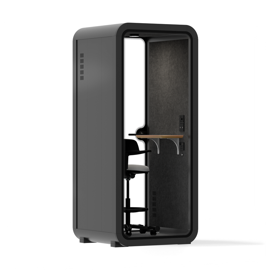 Kontorspod Quell Akustisk Charcoal / Upgraded Device Shelf / Dark Grey