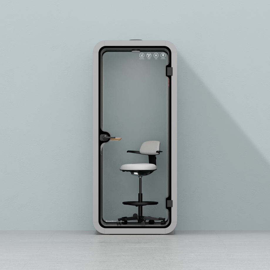 Kontorspod Quell Akustisk Light Grey / Upgraded Device Shelf / Dark Grey