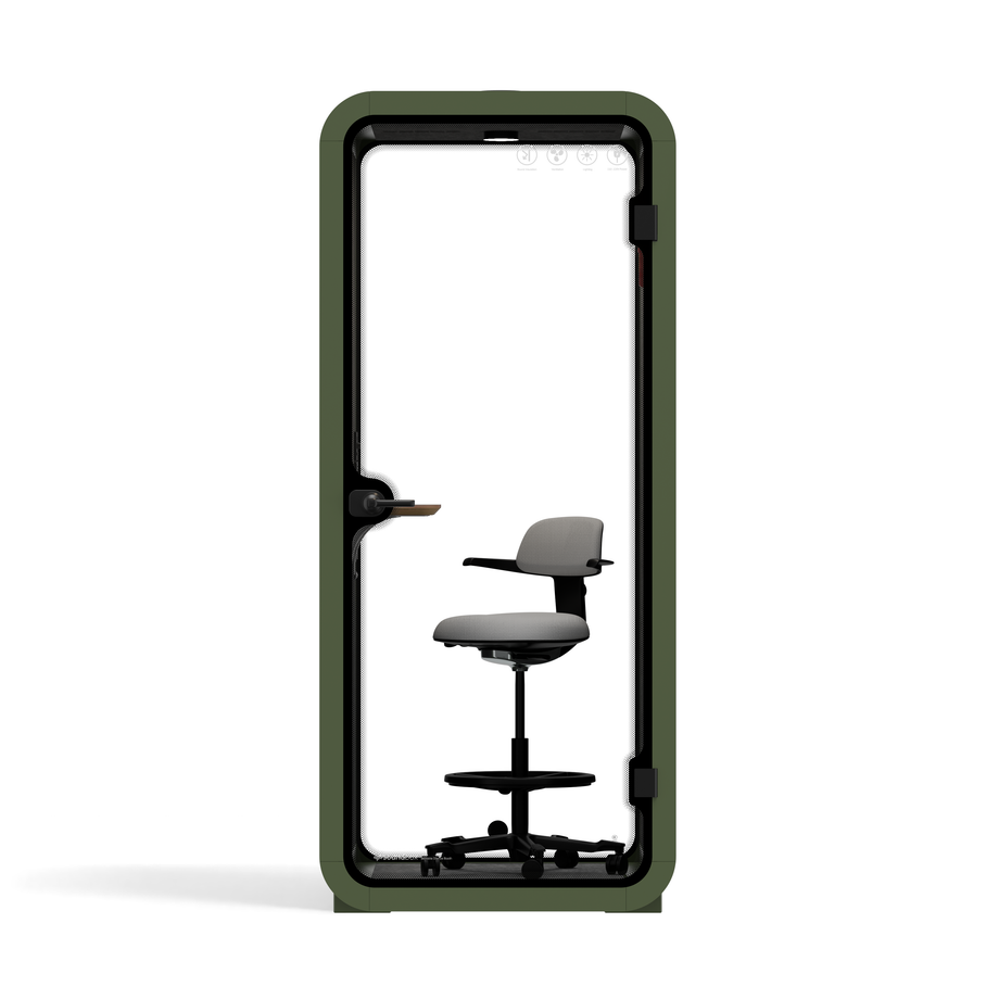 Kontorspod Quell Akustisk Green / Upgraded Device Shelf / Dark Grey