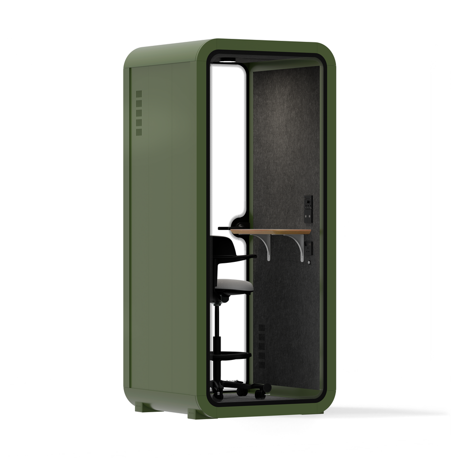 Kontorspod Quell Akustisk Green / Upgraded Device Shelf / Dark Grey