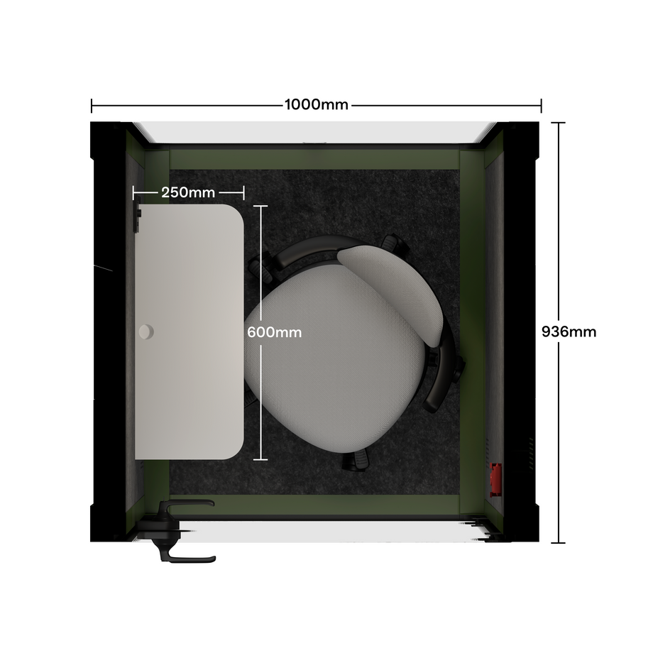 Kontorspod Quell Akustisk Green / Upgraded Device Shelf / Dark Grey