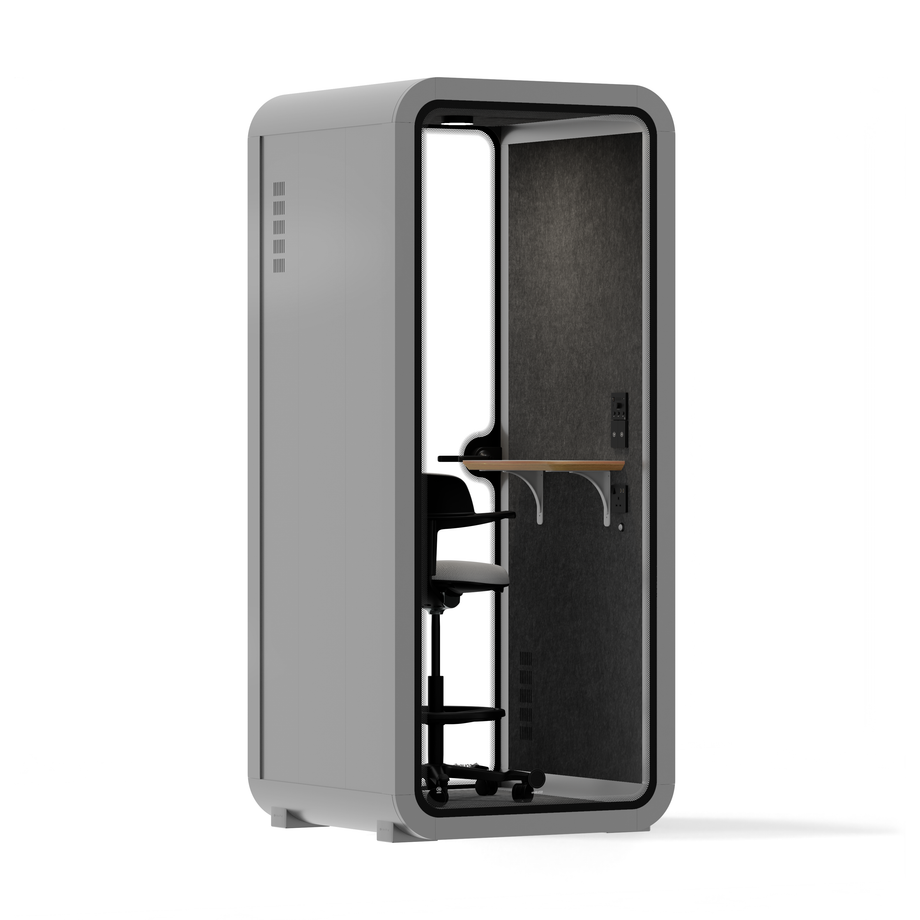 Kontorspod Quell Akustisk Light Grey / Upgraded Device Shelf / Dark Grey