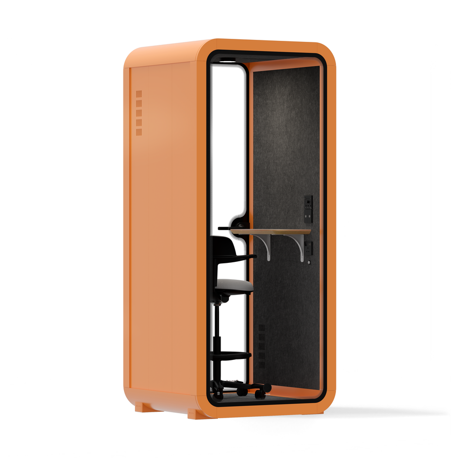 Kontorspod Quell Akustisk Orange / Upgraded Device Shelf / Dark Grey