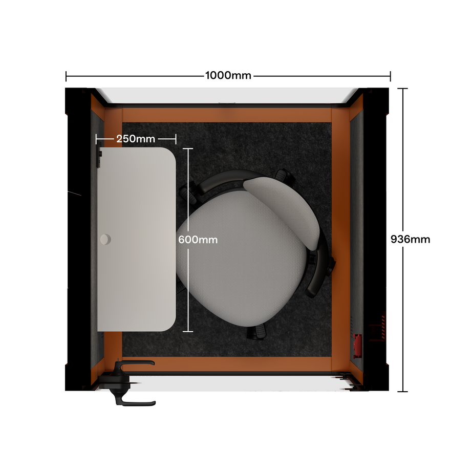 Kontorspod Quell Akustisk Orange / Upgraded Device Shelf / Dark Grey