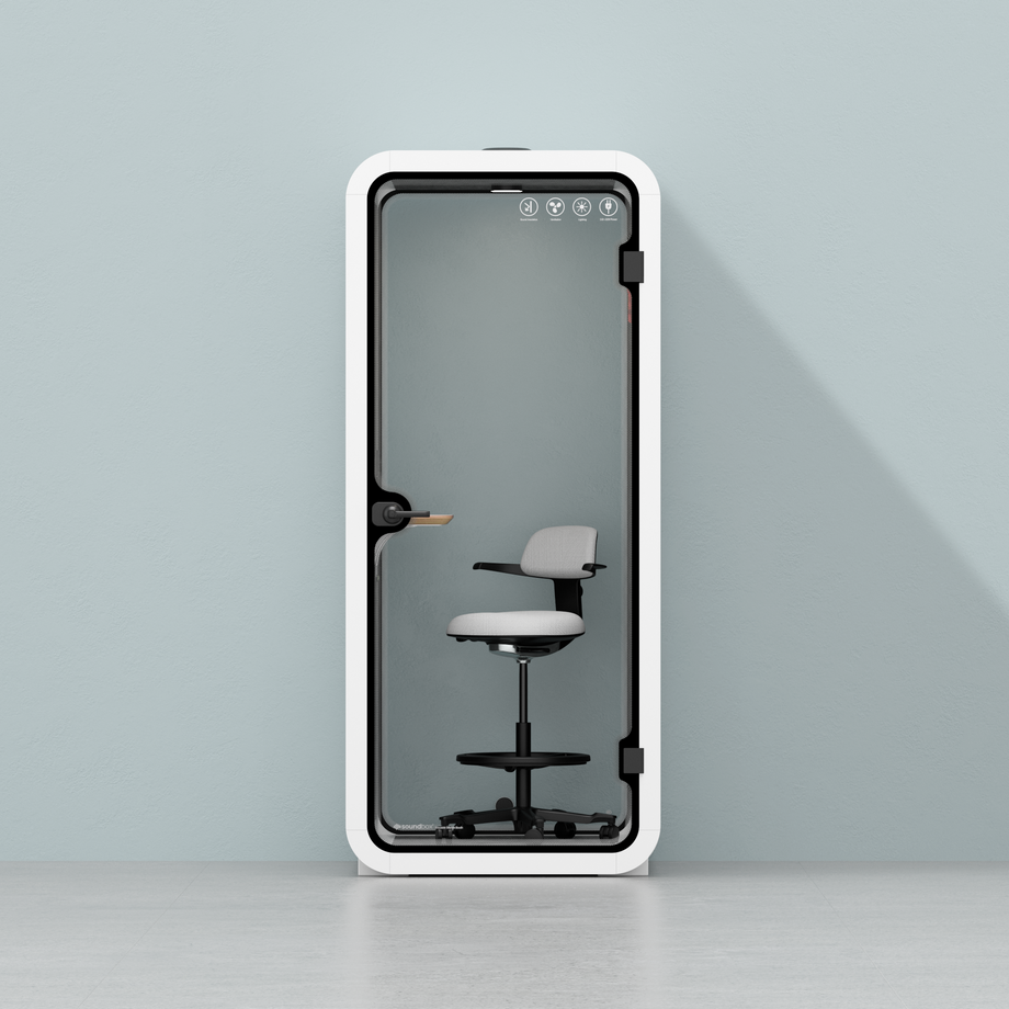 Kontorspod Quell Akustisk White / Upgraded Device Shelf / Dark Grey